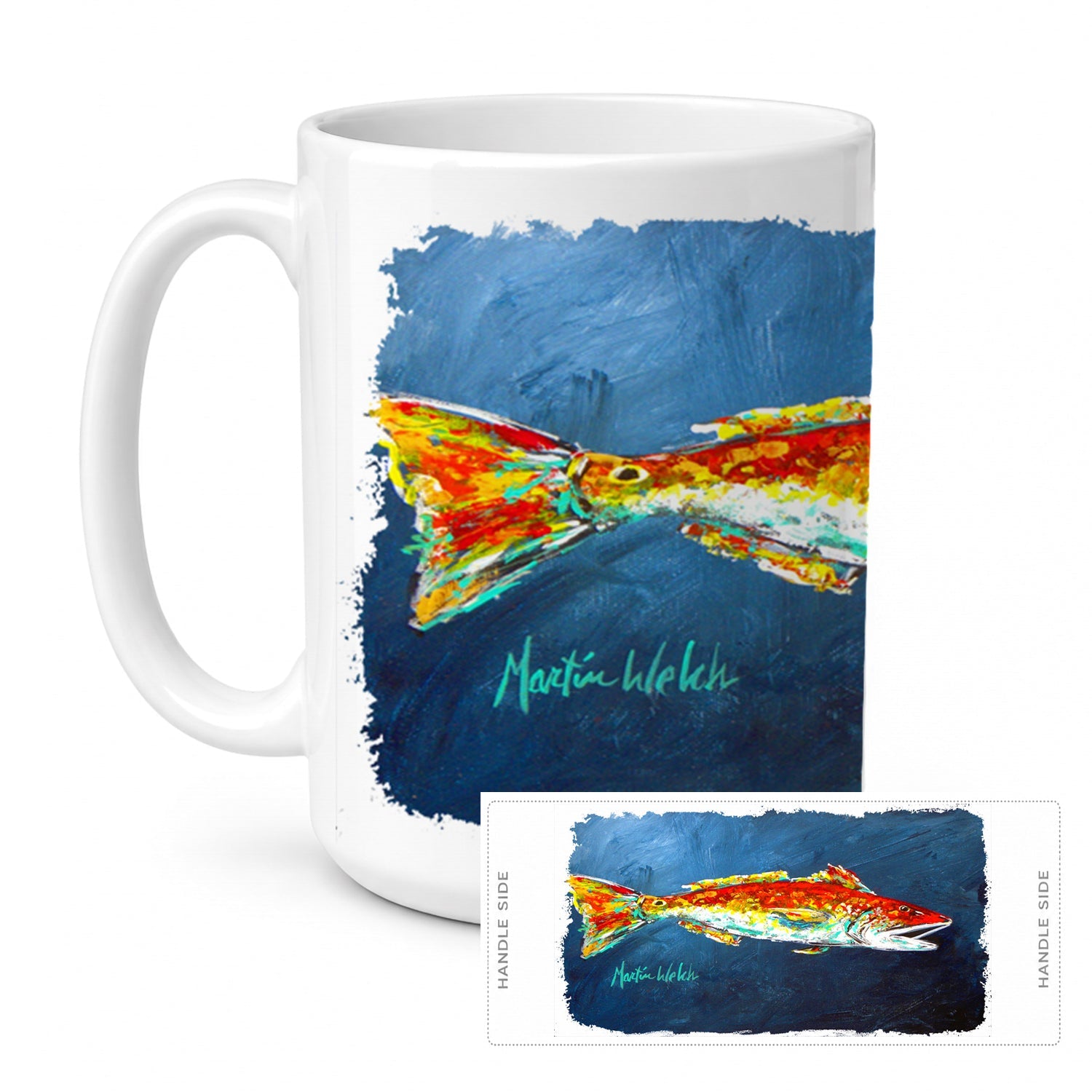 Fish - Red Fish Red for Jarett Ceramic Coffee Mug 15 oz Decorative Large C Handle Mug Cup for Tea, Cocoa Hot Chocolate