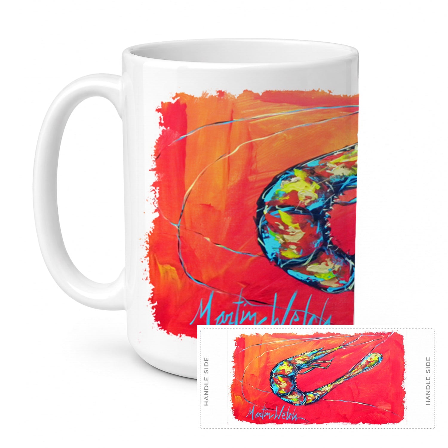 Shrimp Seafood Three Ceramic Coffee Mug 15 oz Decorative Large C Handle Mug Cup for Tea, Cocoa Hot Chocolate