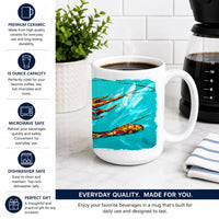 Shrimp Teal Shrimp Ceramic Coffee Mug 15 oz Decorative Large C Handle Mug Cup for Tea, Cocoa Hot Chocolate