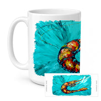 Shrimp Teal Shrimp Ceramic Coffee Mug 15 oz Decorative Large C Handle Mug Cup for Tea, Cocoa Hot Chocolate