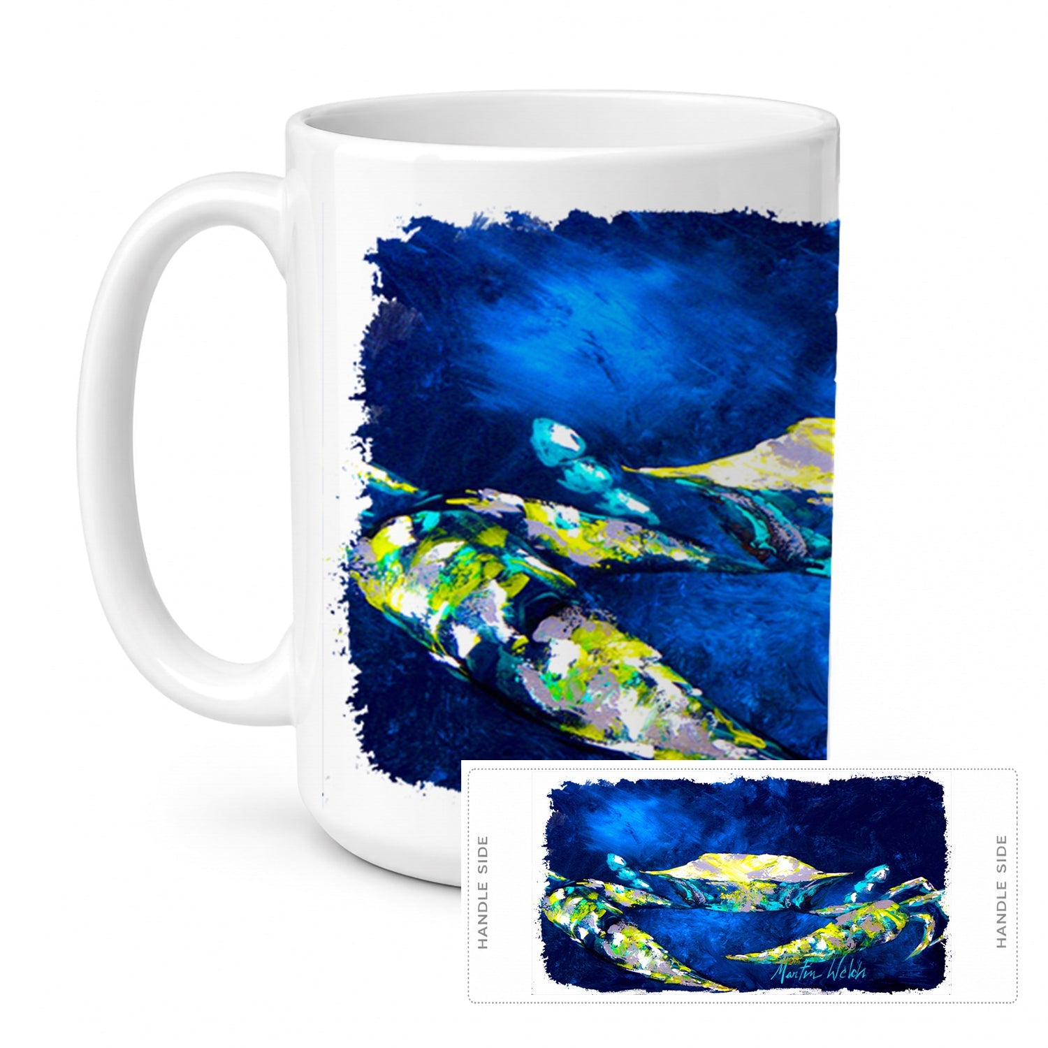 Crab Blue Ceramic Coffee Mug 15 oz Decorative Large C Handle Mug Cup for Tea, Cocoa Hot Chocolate