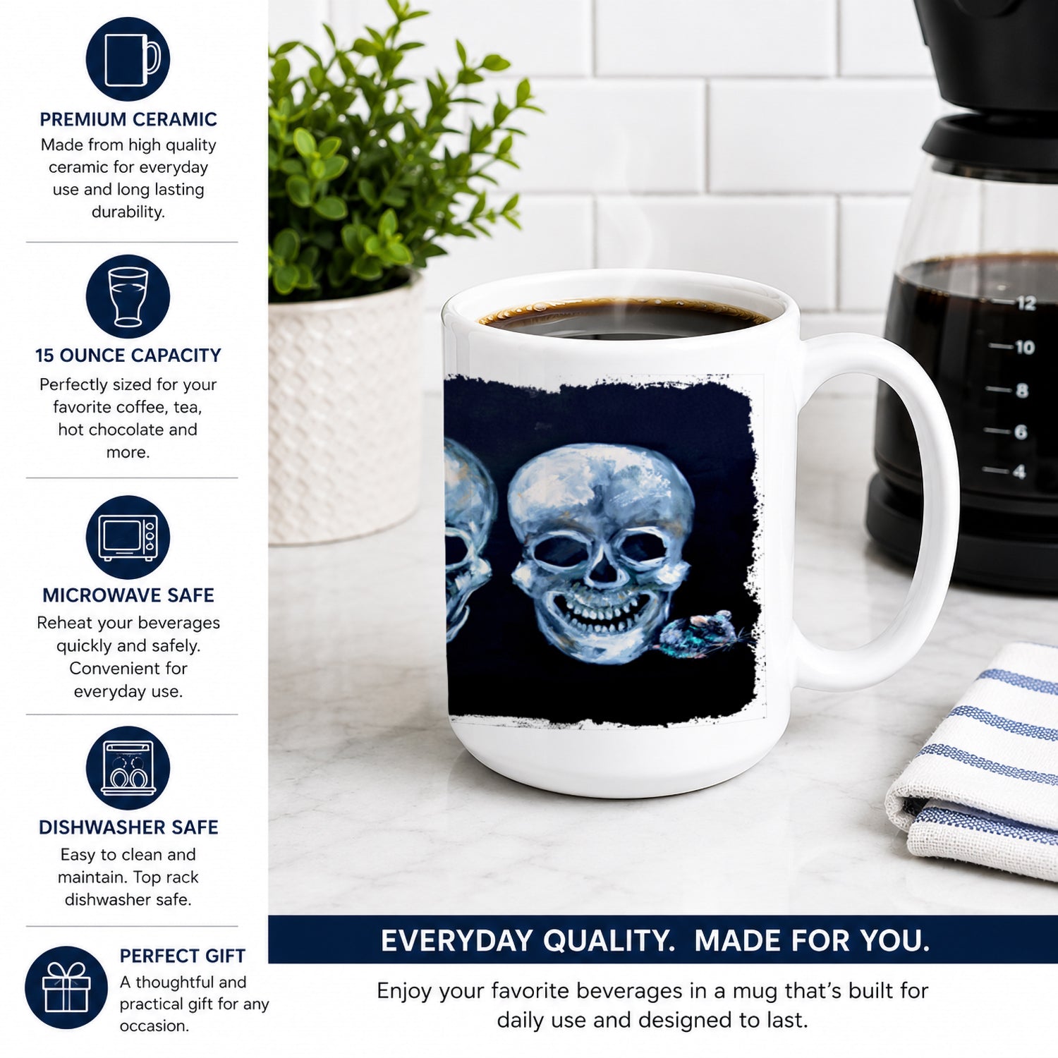 Ekk A Meece Ceramic Coffee Mug 15 oz Decorative Large C Handle Mug Cup for Tea, Cocoa Hot Chocolate
