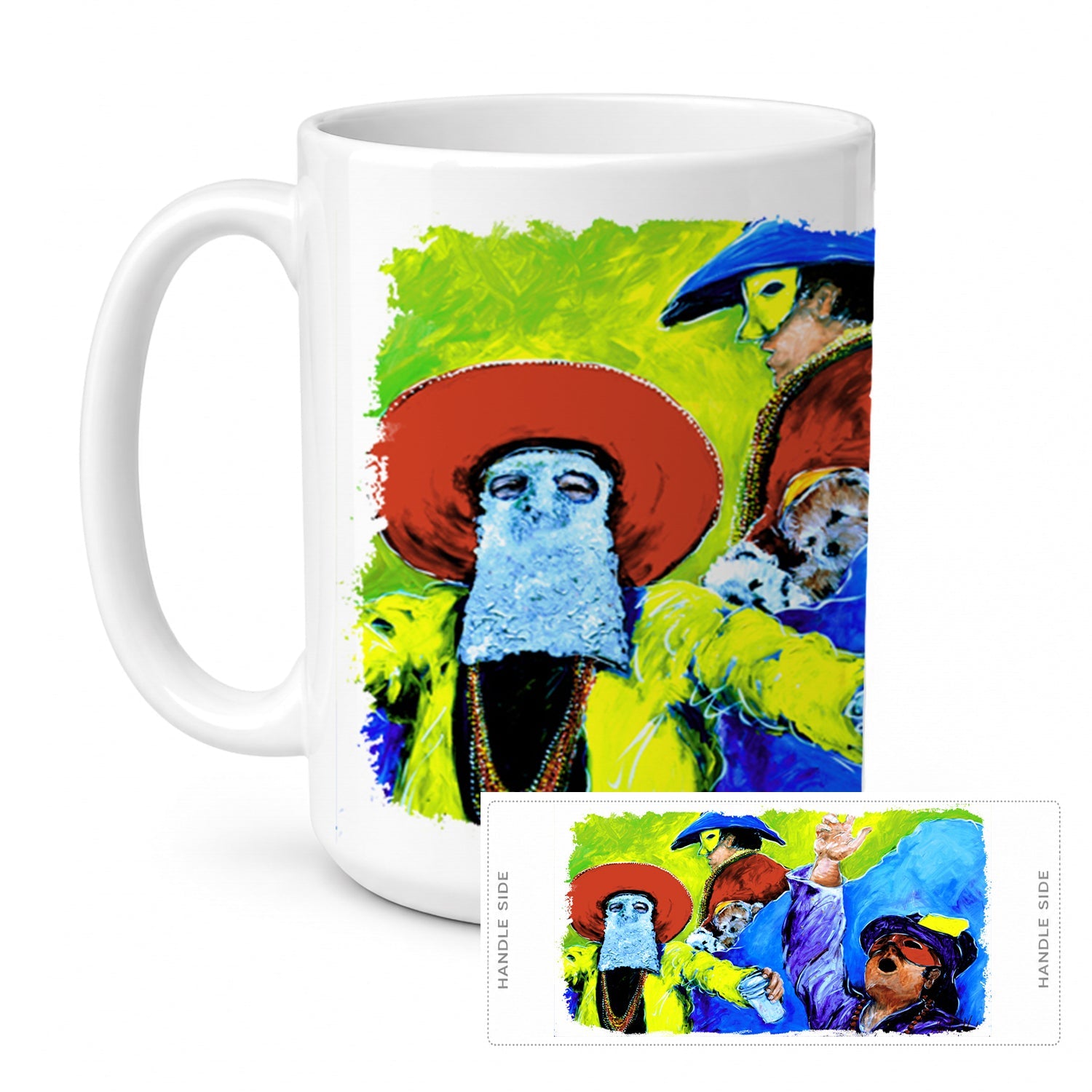 Mardi Gras Ceramic Coffee Mug 15 oz Decorative Large C Handle Mug Cup for Tea, Cocoa Hot Chocolate