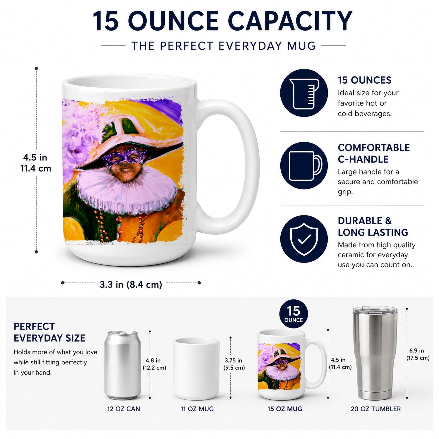 Mardi Gras Hey Mister Ceramic Coffee Mug 15 oz Decorative Large C Handle Mug Cup for Tea, Cocoa Hot Chocolate