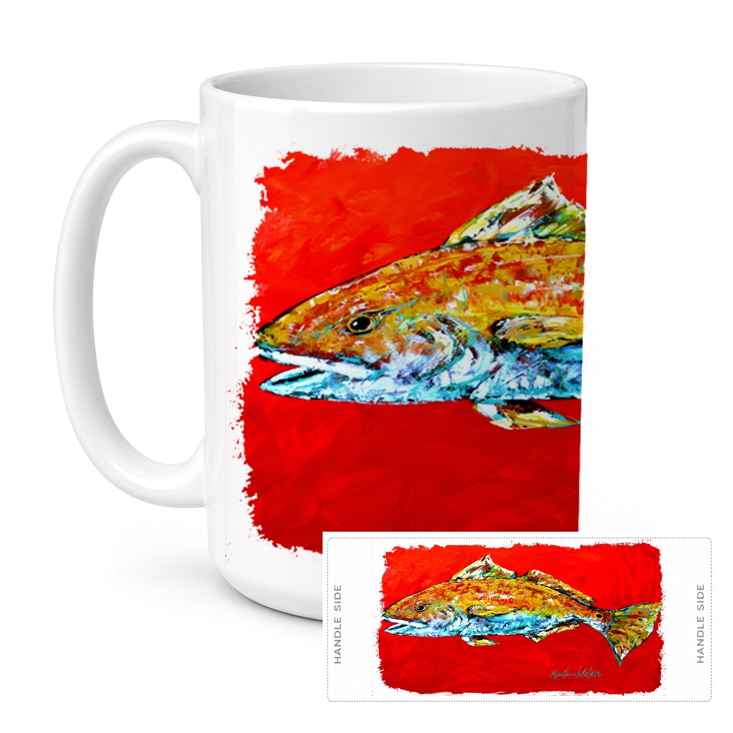 Fish - Red Fish Red Head Ceramic Coffee Mug 15 oz Decorative Large C Handle Mug Cup for Tea, Cocoa Hot Chocolate