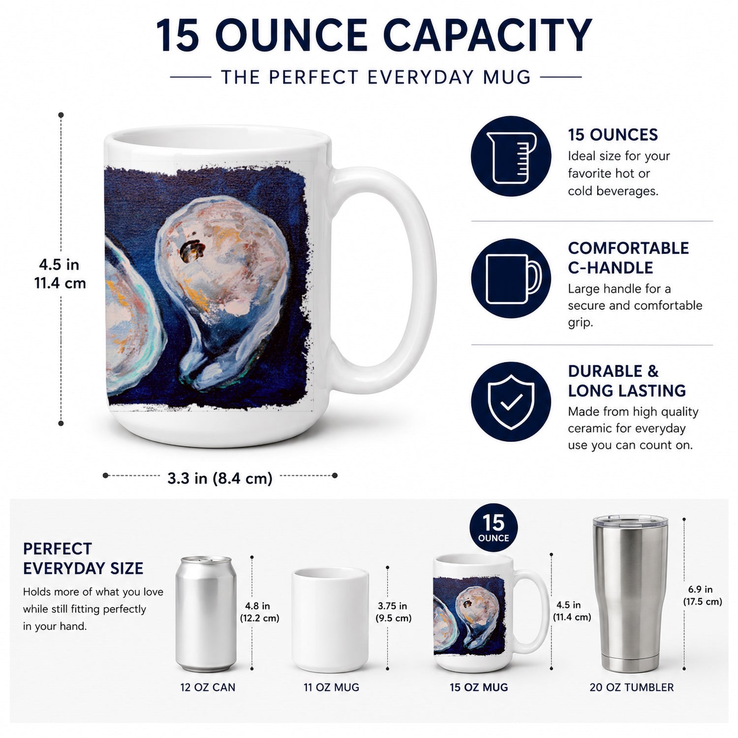 Oysters Give Me More Ceramic Coffee Mug 15 oz Decorative Large C Handle Mug Cup for Tea, Cocoa Hot Chocolate