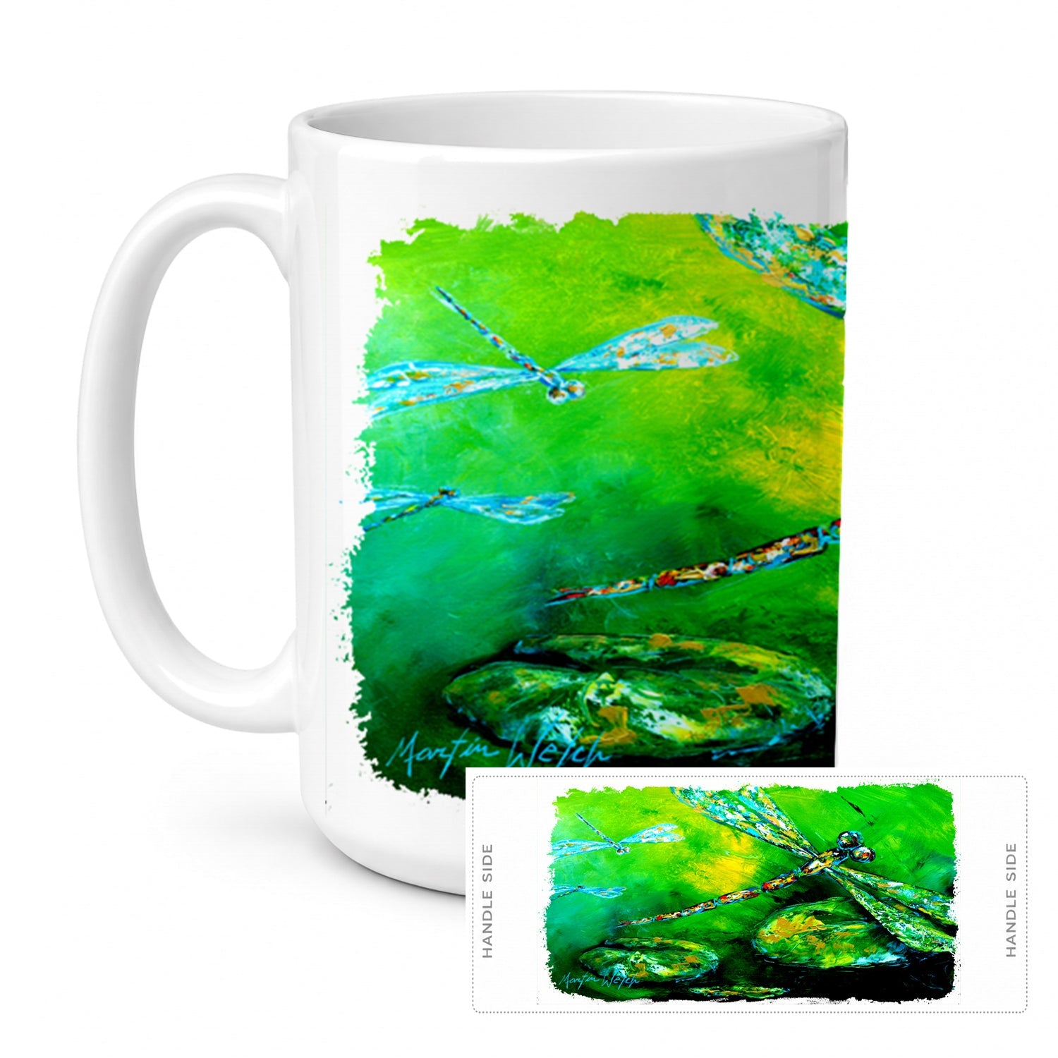 Dragonfly Summer Flies Ceramic Coffee Mug 15 oz Decorative Large C Handle Mug Cup for Tea, Cocoa Hot Chocolate