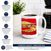 Crab Blue on Red, Sr Ceramic Coffee Mug 15 oz Decorative Large C Handle Mug Cup for Tea, Cocoa Hot Chocolate