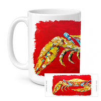 Crab Blue on Red, Sr Ceramic Coffee Mug 15 oz Decorative Large C Handle Mug Cup for Tea, Cocoa Hot Chocolate