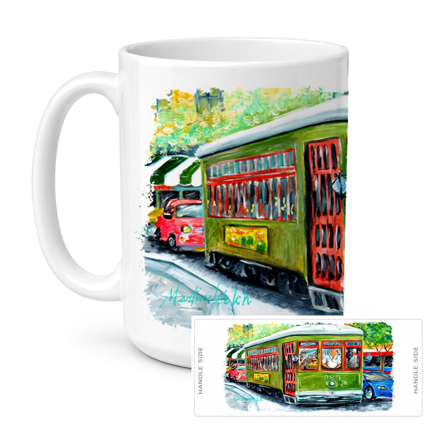 Street Car Ceramic Coffee Mug 15 oz Decorative Large C Handle Mug Cup for Tea, Cocoa Hot Chocolate