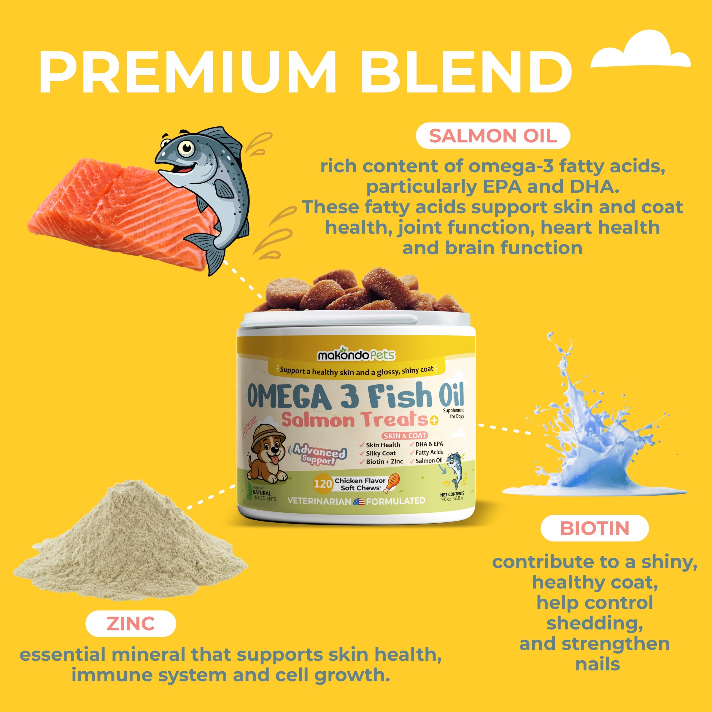 Omega 3 for Dogs - Salmon Oil - 120 Soft Chews - BIG FRENCHIES