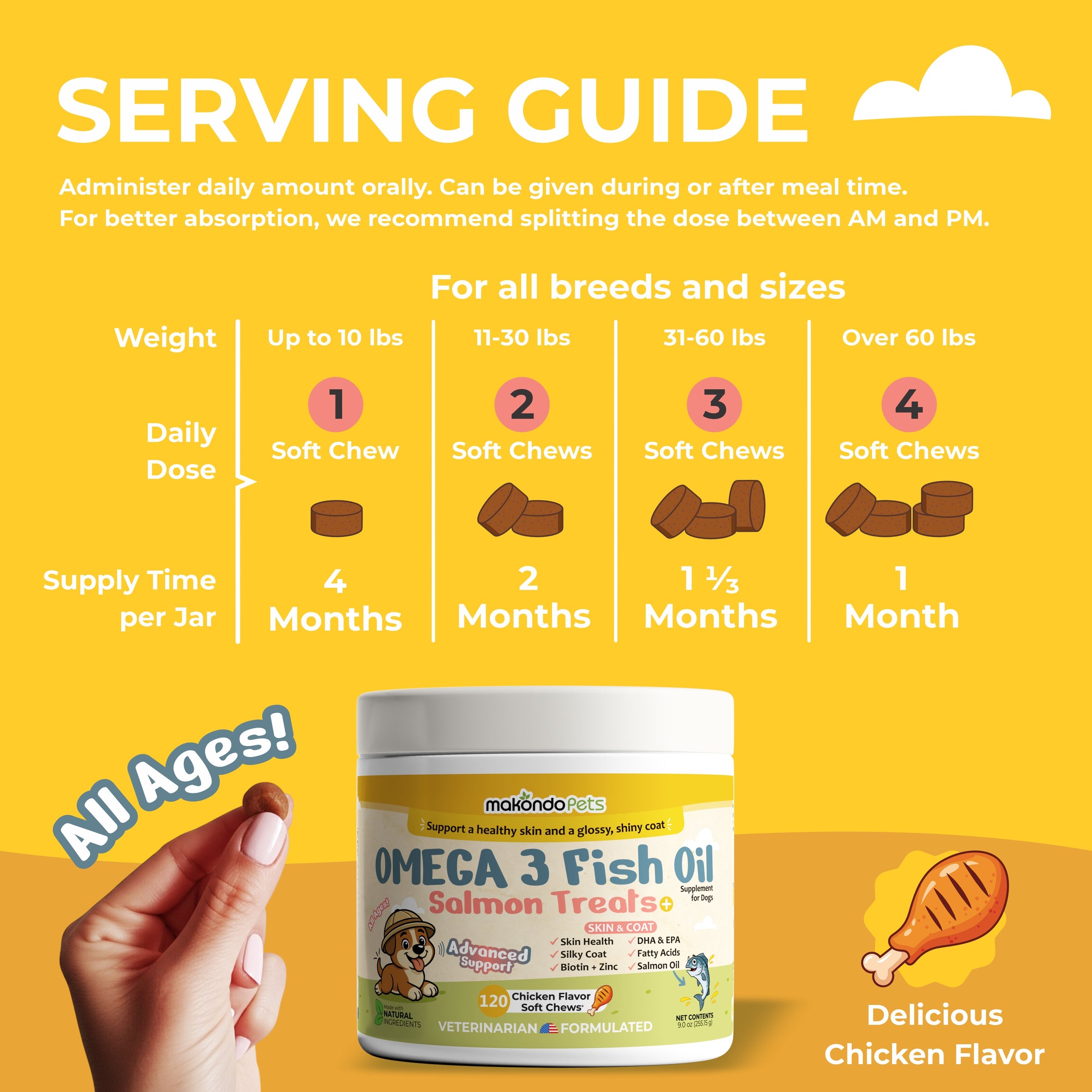 Omega 3 for Dogs - Salmon Oil - 120 Soft Chews - BIG FRENCHIES
