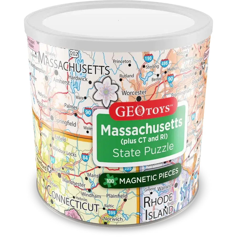 Massachusetts (+ CT & RI) State 100 Piece Magnetic Jigsaw Puzzle Geotoys - BIG FRENCHIES