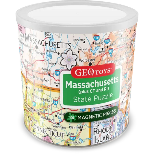 Massachusetts (+ CT & RI) State 100 Piece Magnetic Jigsaw Puzzle Geotoys - BIG FRENCHIES
