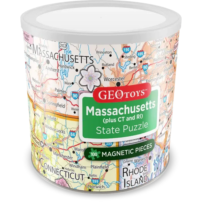 Massachusetts (+ CT & RI) State 100 Piece Magnetic Jigsaw Puzzle Geotoys - BIG FRENCHIES