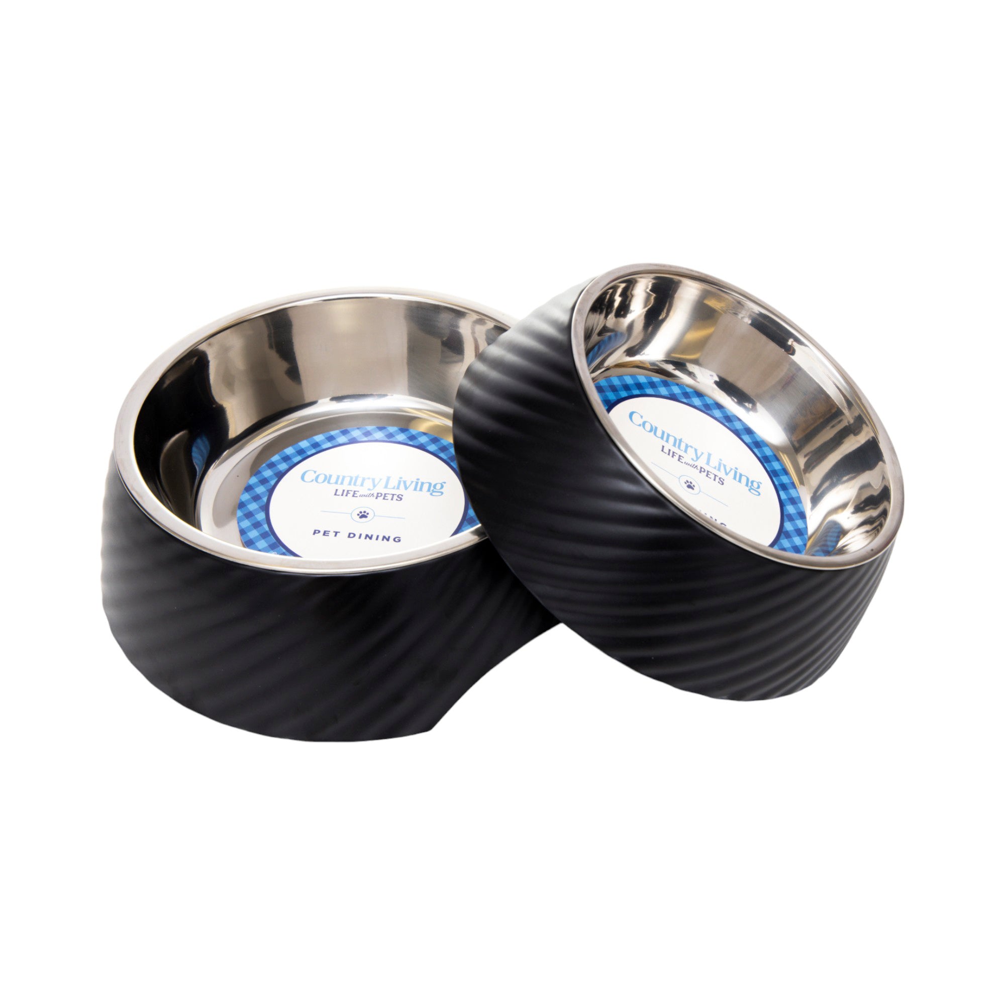 Country Living Set of 2 Round Twill Melamine Dog Bowls with Removable Stainless Steel Inserts – Black - BIG FRENCHIES