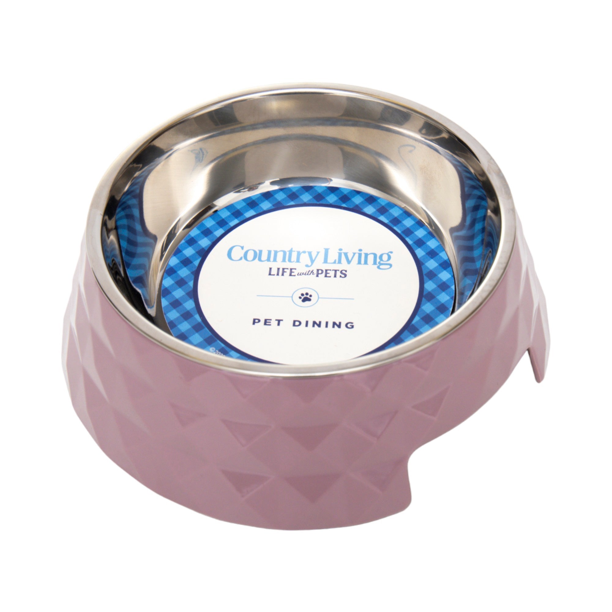 Country Living Set of 2 Diamond Twill Melamine Dog Bowls with Removable Stainless Steel Inserts – Wood Rose - BIG FRENCHIES