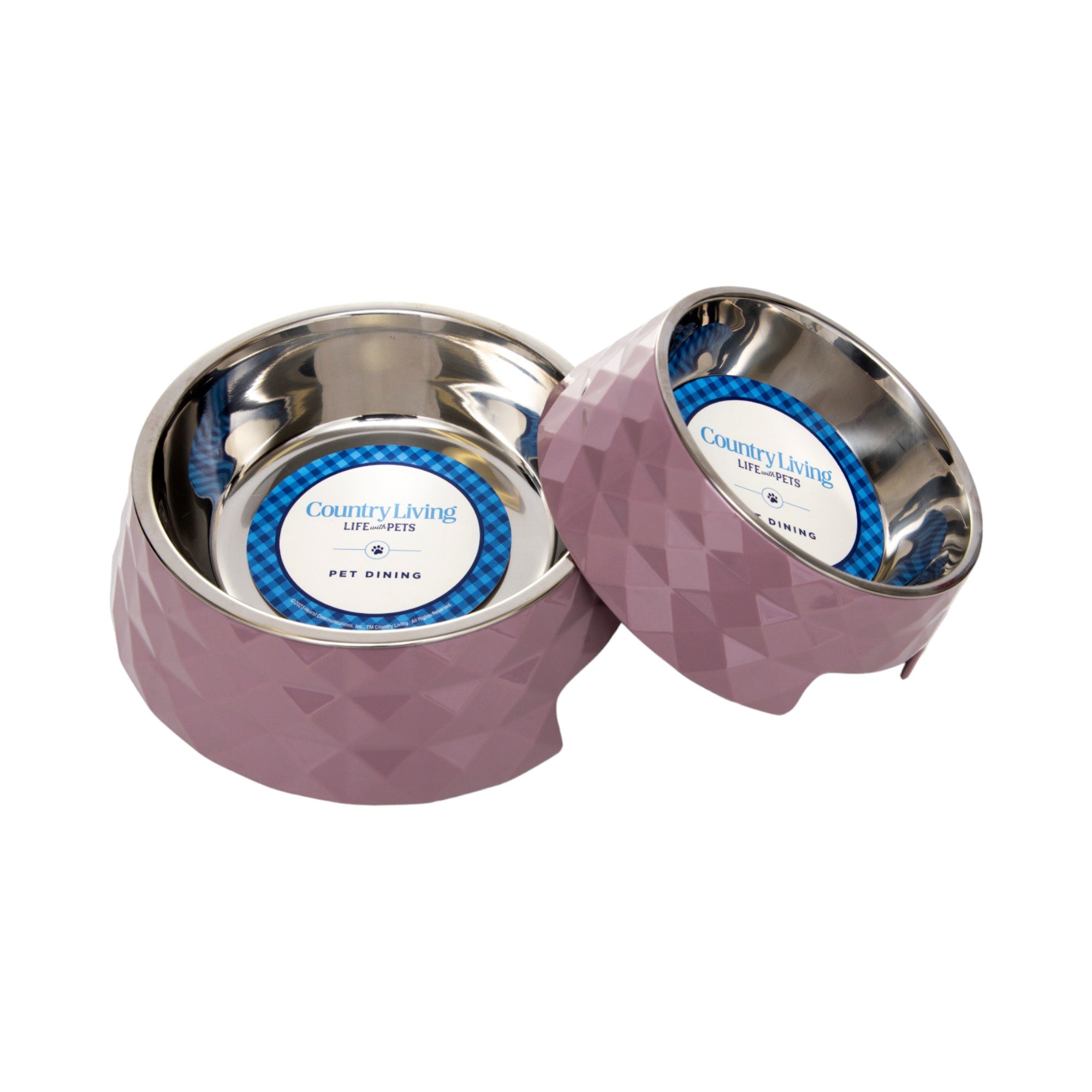 Country Living Set of 2 Diamond Twill Melamine Dog Bowls with Removable Stainless Steel Inserts – Wood Rose - BIG FRENCHIES