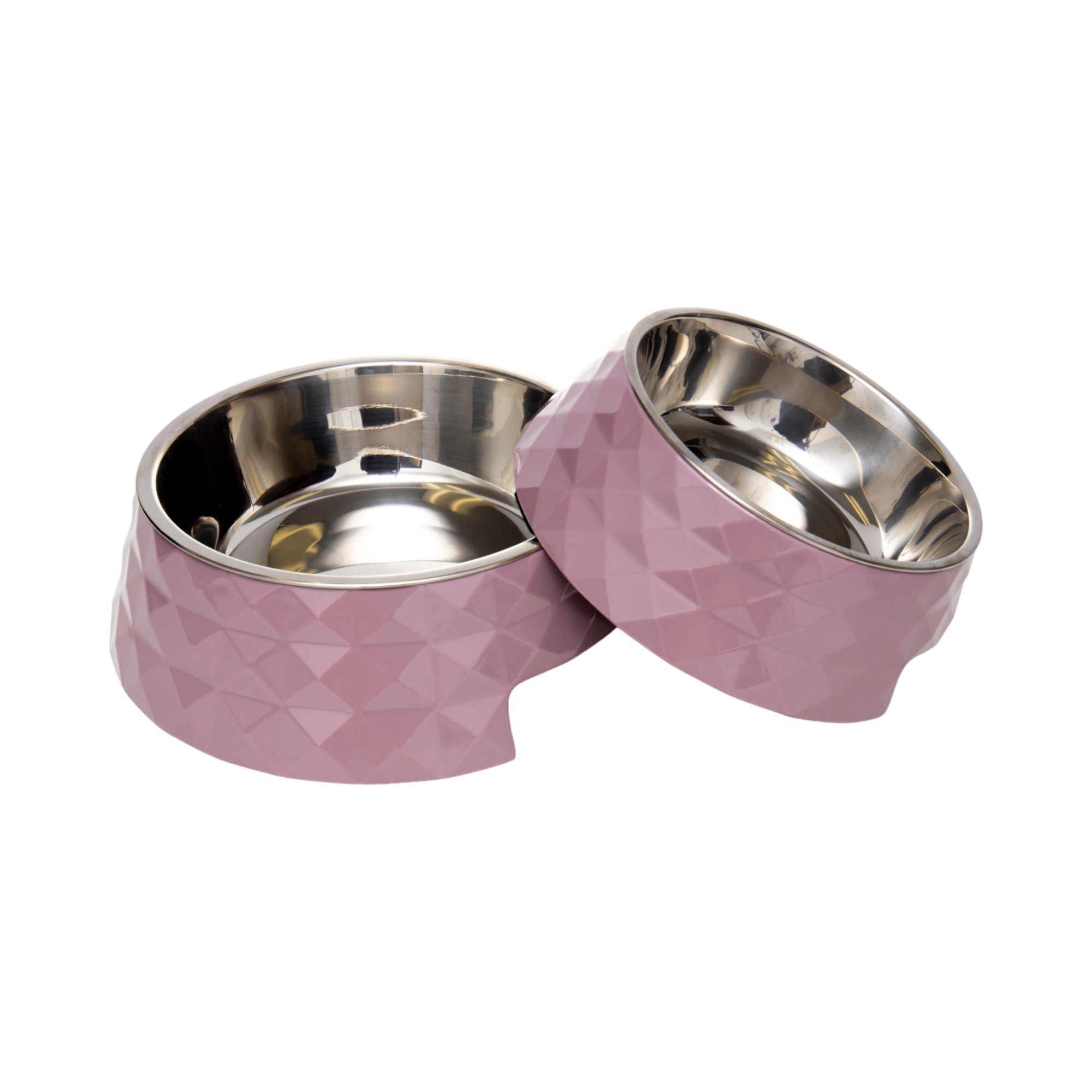 Country Living Set of 2 Diamond Twill Melamine Dog Bowls with Removable Stainless Steel Inserts – Wood Rose - BIG FRENCHIES