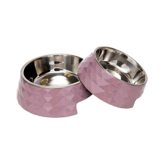 Country Living Set of 2 Diamond Twill Melamine Dog Bowls with Removable Stainless Steel Inserts – Wood Rose - BIG FRENCHIES