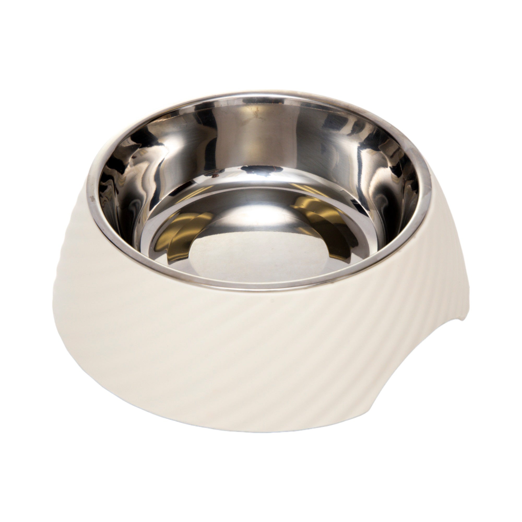 Country Living Set of 2 Round Twill Melamine Dog Bowls with Removable Stainless Steel Inserts – White Swan - BIG FRENCHIES