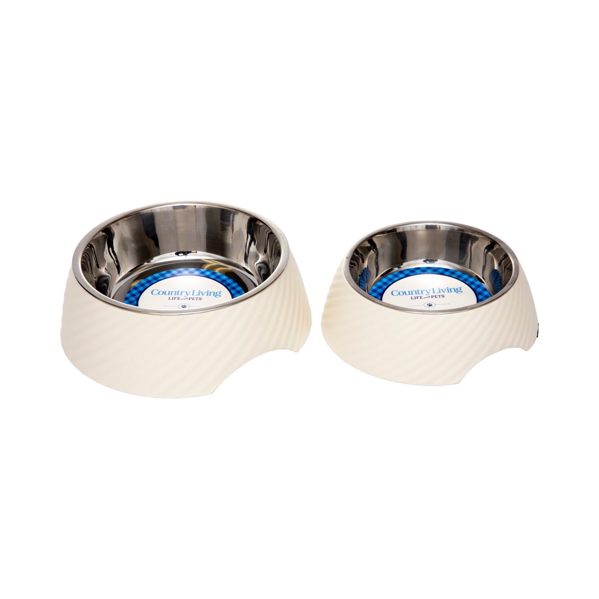 Country Living Set of 2 Round Twill Melamine Dog Bowls with Removable Stainless Steel Inserts – White Swan - BIG FRENCHIES