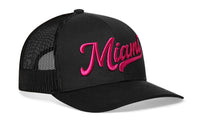 Miami Hot Pink Script Trucker Hat  |  Florida Snapback