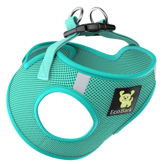 EcoBark Mint Turquoise Step In Dog Harness - Rapid Fastener Reflective Soft Mesh Vest Halter for Puppies and Small Dogs - BIG FRENCHIES