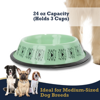 Non-Skid Boho Stainless Steel Dog Bowl – with Whimsical Unicorn Design, Silicone Base for Medium Dogs – 24oz - BIG FRENCHIES