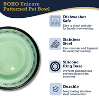 Non-Skid Boho Stainless Steel Dog Bowl – with Whimsical Unicorn Design, Silicone Base for Medium Dogs – 24oz - BIG FRENCHIES