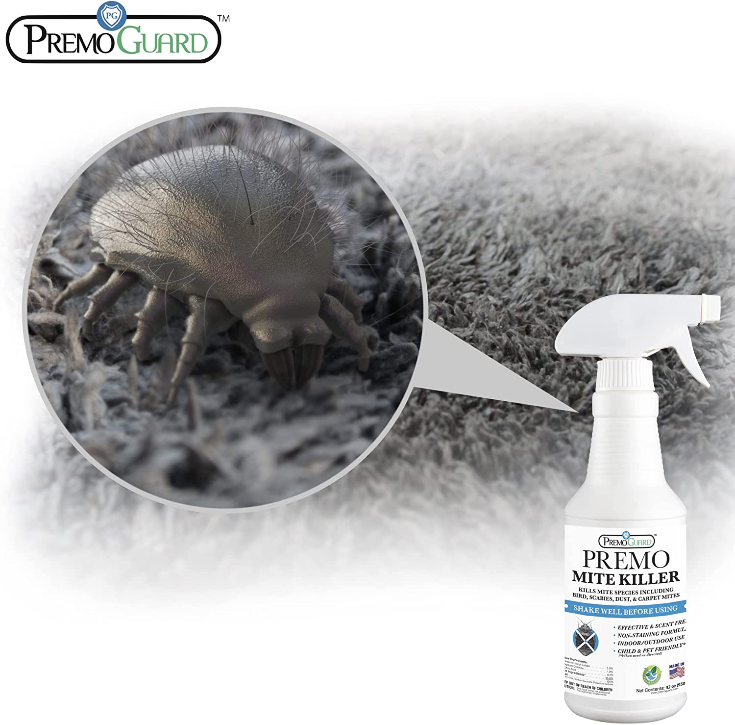 Mite Killer Spray 32 oz | Natural & Non-Toxic | Premo Guard