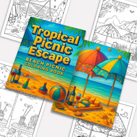 Tropical Picnic Escape Coloring Page – 48 Pages – Beach Picnic Theme – For Adults - BIG FRENCHIES