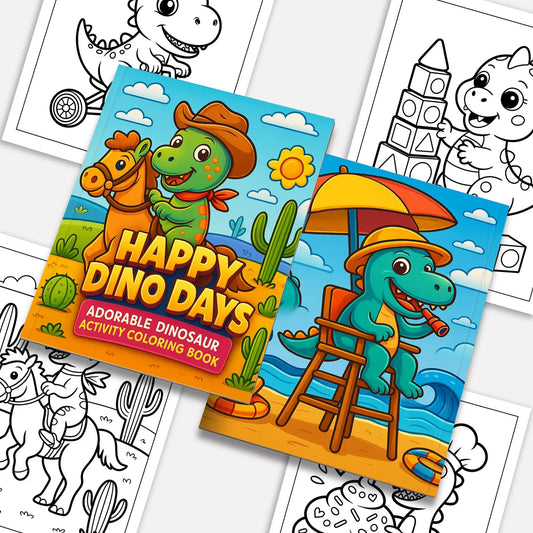 Happy Dino Days – Adorable Dinosaur Activity Coloring Pages – 48 Pages – Cute Dino, Outdoor Scenes – For Kids - BIG FRENCHIES