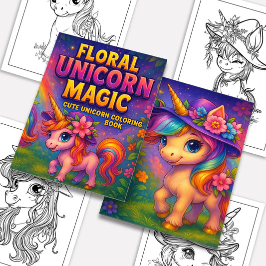 Floral Unicorn Magic Coloring Pages – 48 Pages – Adorable Flower Unicorn Designs – For Kids - BIG FRENCHIES