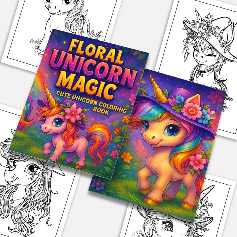 Floral Unicorn Magic Coloring Pages – 48 Pages – Adorable Flower Unicorn Designs – For Kids - BIG FRENCHIES