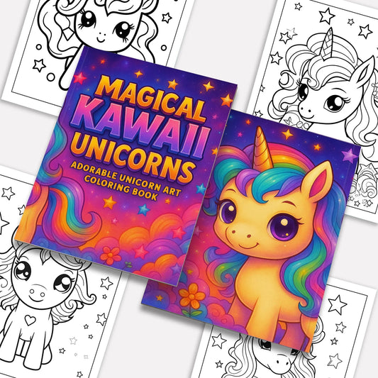 Magical Kawaii Unicorns Coloring Pages – 48 Pages – Adorable Fantasy Unicorn Designs – For Kids - BIG FRENCHIES