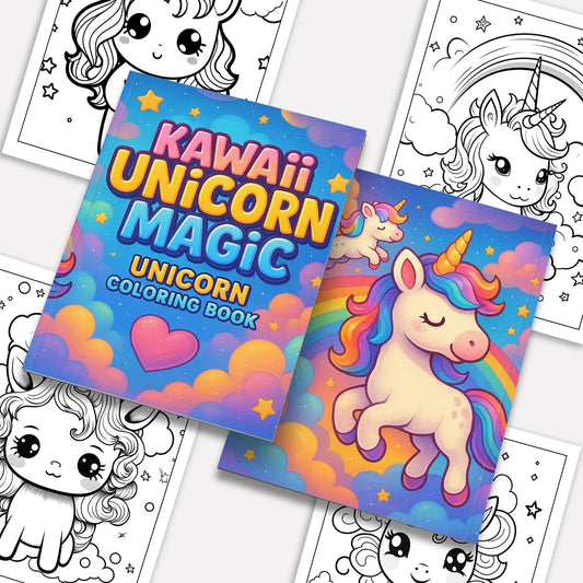 Kawaii Unicorn Magic – Unicorn Coloring Pages – 48 Pages – Cute, Smiling, Pastel Fantasy Creatures – For Kids - BIG FRENCHIES