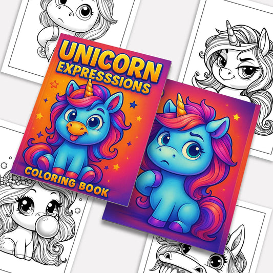 Unicorn Expressions Coloring Pages – 48 Cute Kawaii Designs for Kids - BIG FRENCHIES