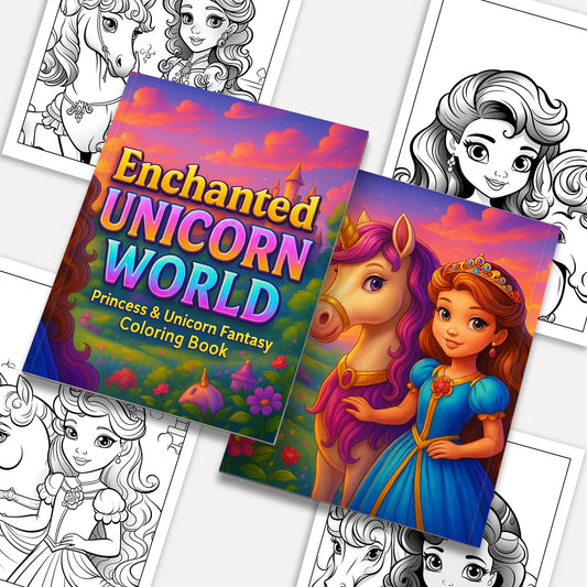Enchanted Unicorn World Coloring Pages – 48 Pages – Magical Princess and Unicorn Fantasy – For Kids - BIG FRENCHIES