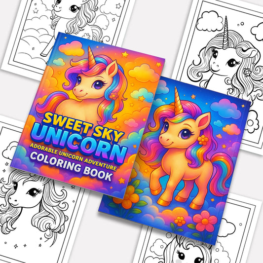 Sweet Sky Unicorn Coloring Pages – 48 Pages – Adorable Unicorn Adventure Designs – For Kids - BIG FRENCHIES
