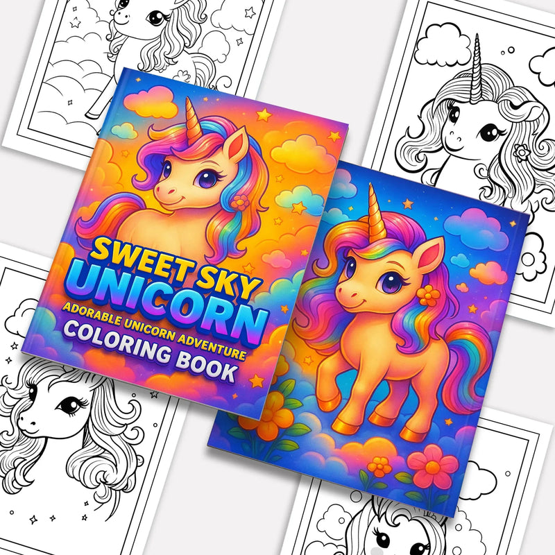 Sweet Sky Unicorn Coloring Pages – 48 Pages – Adorable Unicorn Adventure Designs – For Kids - BIG FRENCHIES