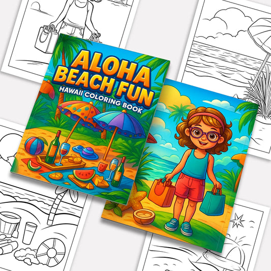 Aloha Beach Fun Coloring Page – 48 Pages – For Kids - BIG FRENCHIES
