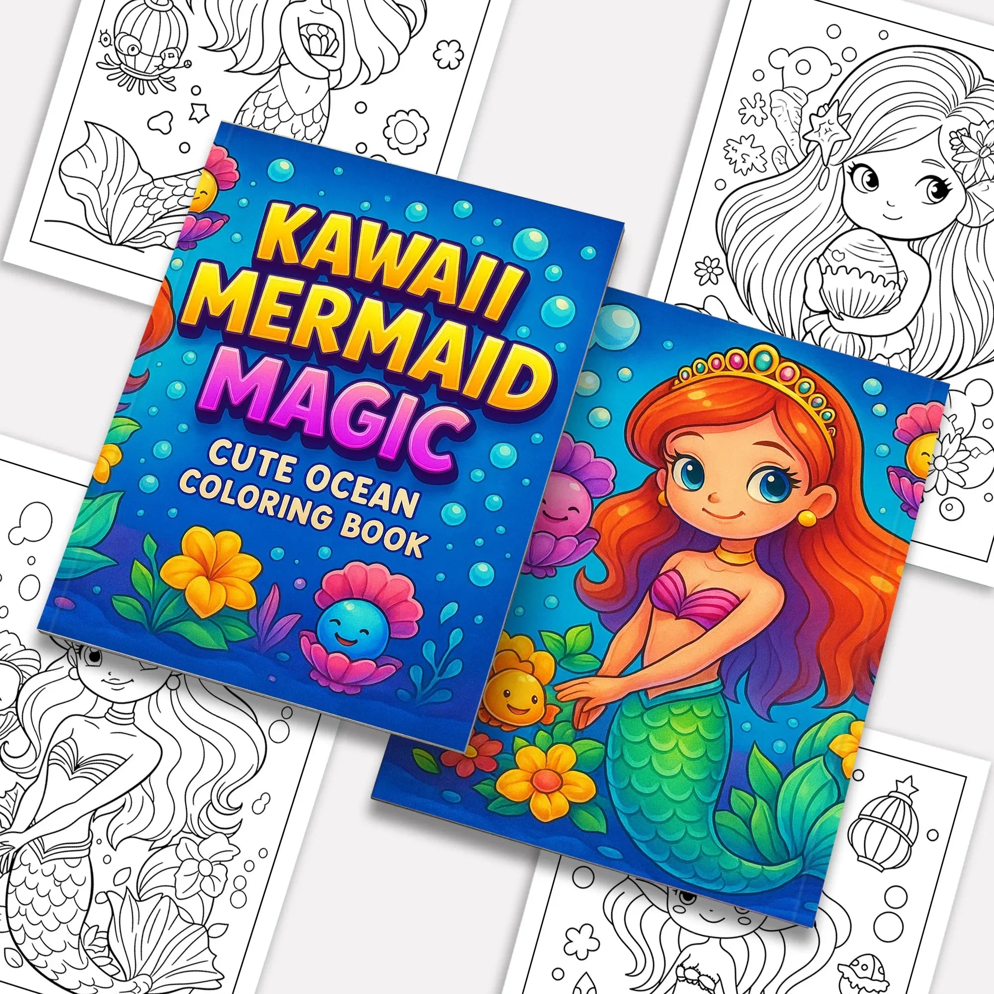 Kawaii Mermaid Magic Coloring Pages – 48 Pages – Cute Ocean, Mermaid, and Sea Life Designs – For Kids - BIG FRENCHIES