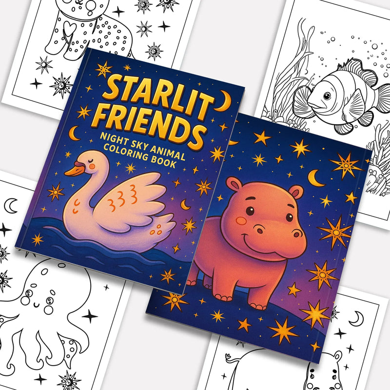 Starlit Friends Coloring Pages – 48 Pages – Cute Night Animals – For Kids - BIG FRENCHIES