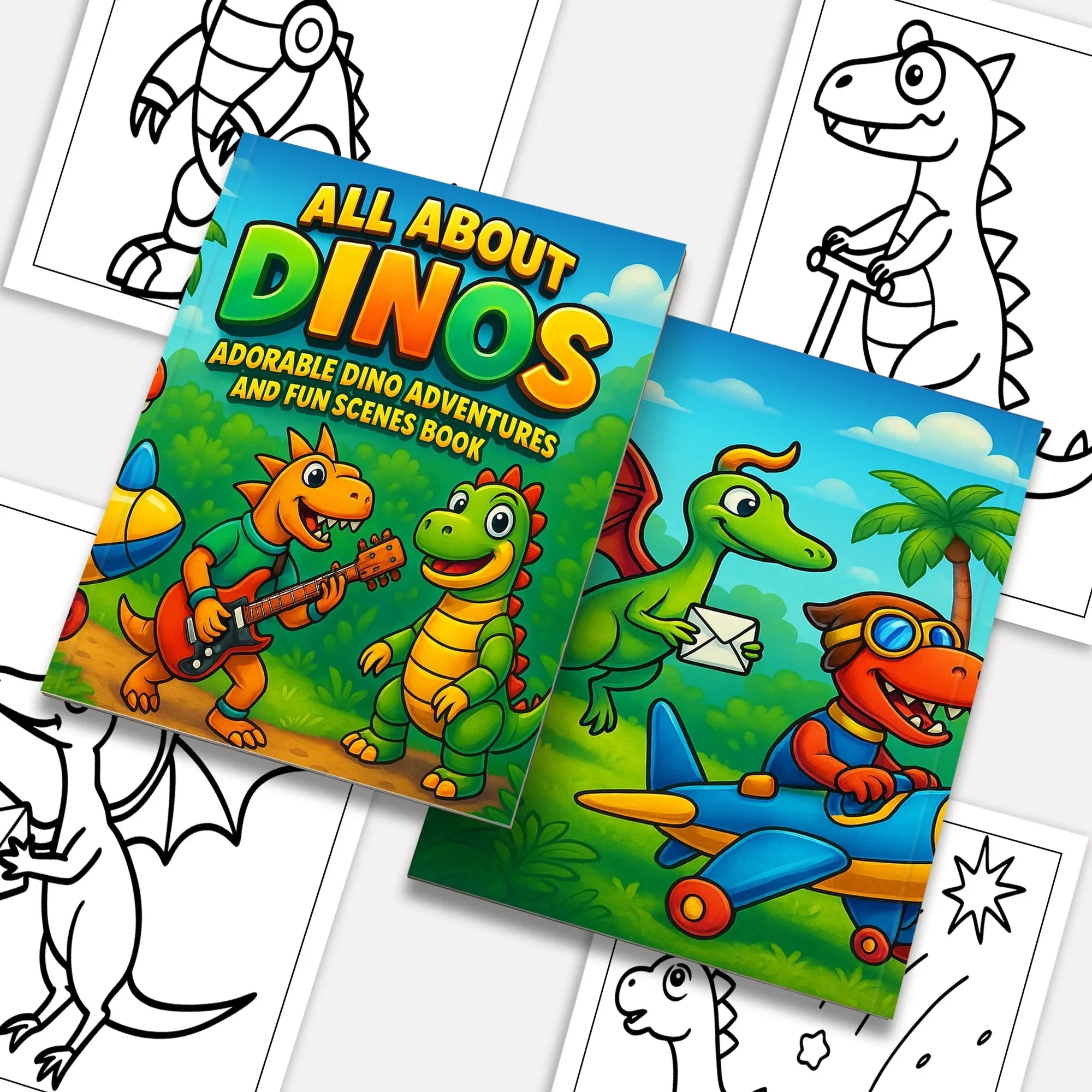 All About Dinos Coloring Pages – 48 Pages – Adorable Dino Adventures and Fun Scenes – For Kids - BIG FRENCHIES