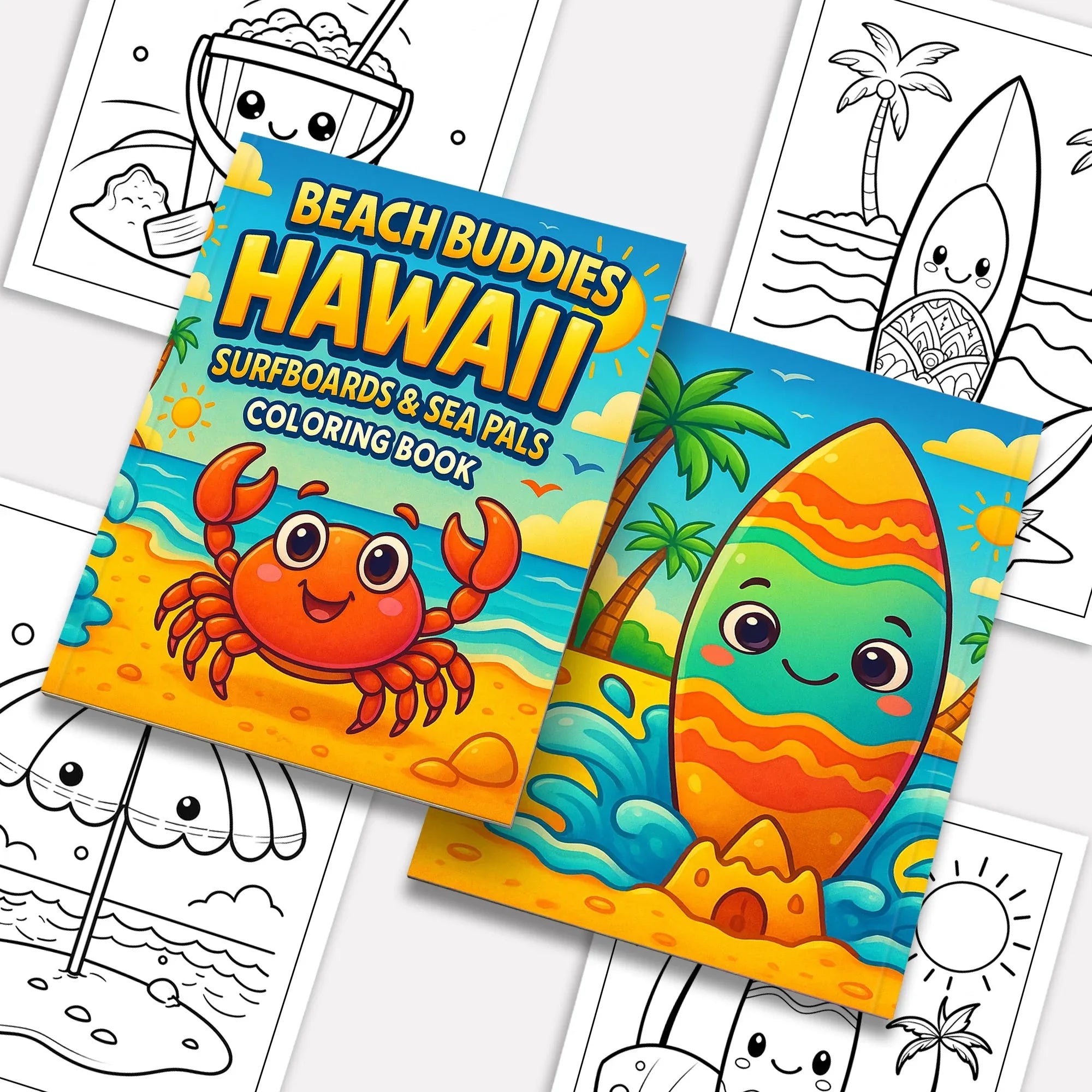Beach Buddies Hawaii Coloring Pages – 48 Kawaii Surf & Sea Creatures – For Kids - BIG FRENCHIES