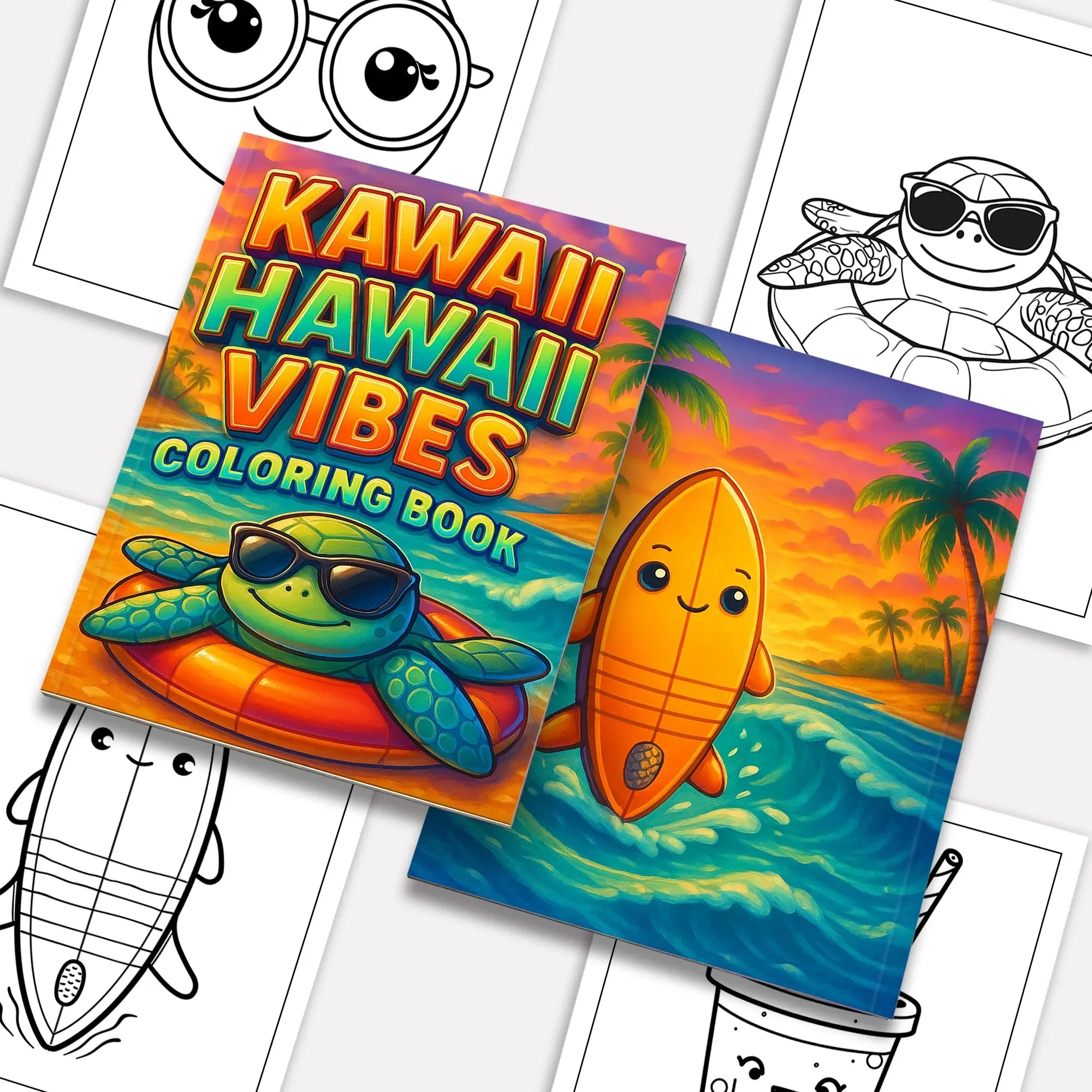 Kawaii Hawaii Vibes Coloring Pages – 48 Cute Summer and Beach Scenes for Kids - BIG FRENCHIES