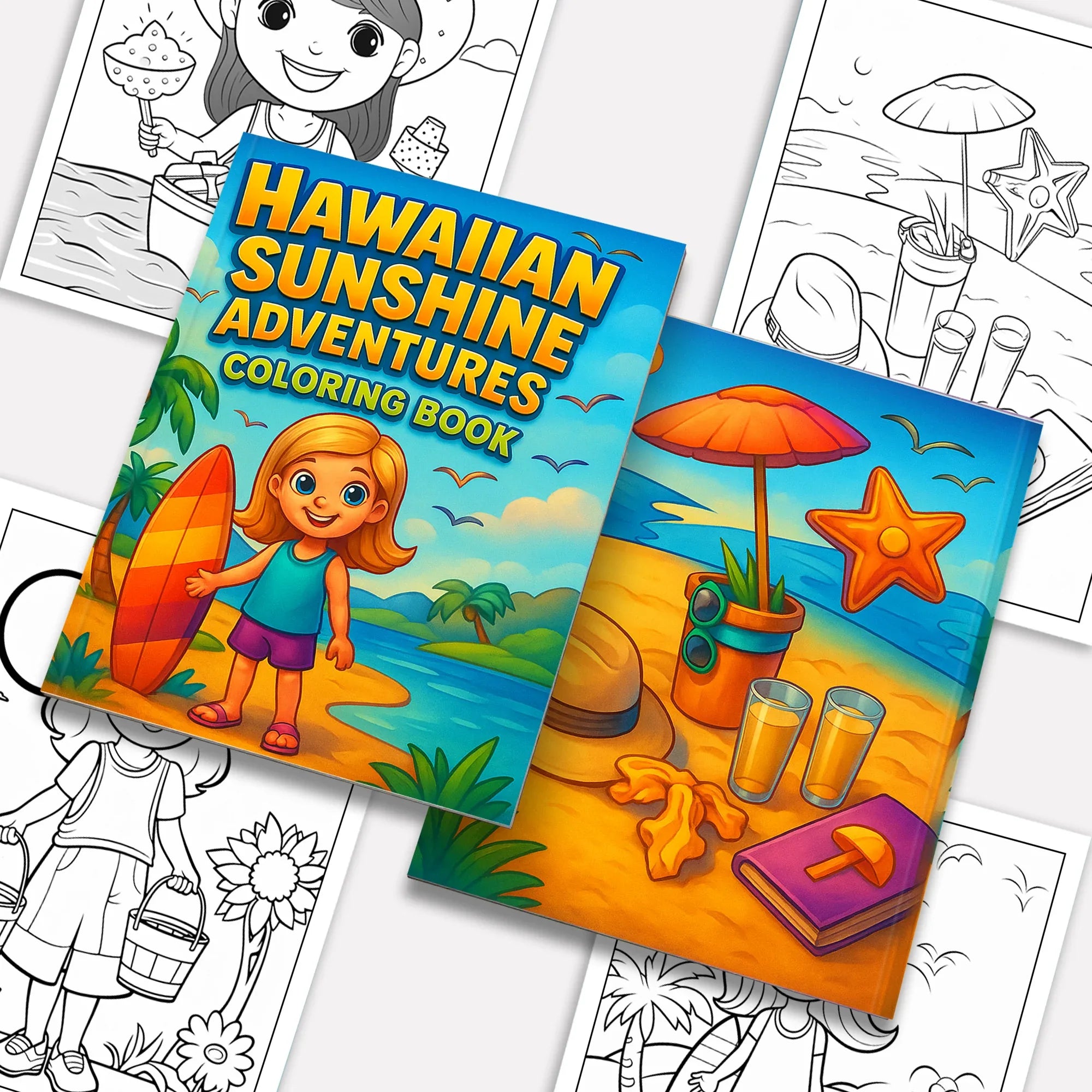 Hawaiian Sunshine Adventures Coloring Pages – 48 Tropical and Beach Scenes for Kids - BIG FRENCHIES