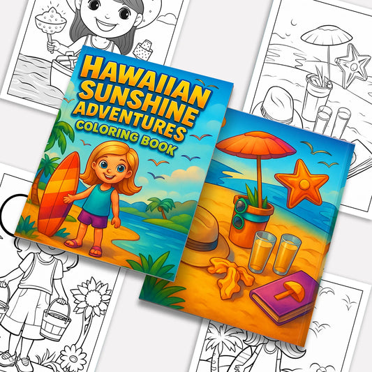 Hawaiian Sunshine Adventures Coloring Pages – 48 Tropical and Beach Scenes for Kids - BIG FRENCHIES