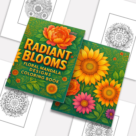Radiant Blooms Coloring Pages – 48 Pages – Floral Mandala Patterns, Garden Flowers – For Adults - BIG FRENCHIES